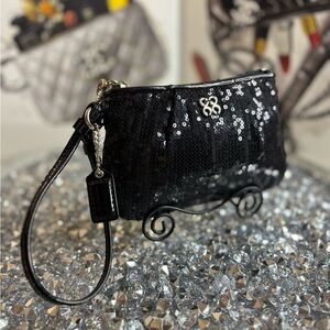Coach Special Occasion Black Sequined Wristlet EUC